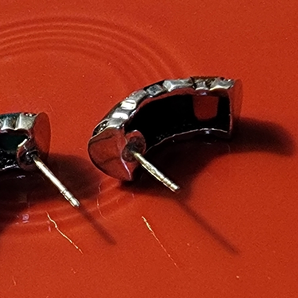 🗝Vintage Sterling Jade, Hematite, & Amber Marcasite Earrings - Picture 7 of 8